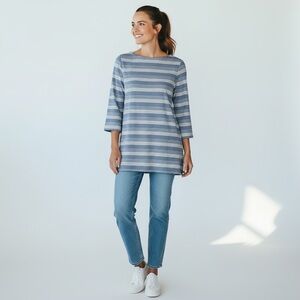 Liz Claiborne Top Women's Large Brunnera Blue and White Stripe Knit Tunic NEW